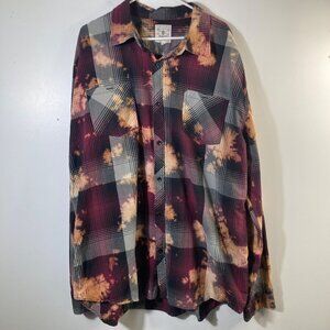 Mens Jeanius Akademiks Plaid Tie Dyed Button Shirt Long Sleeve 5XL